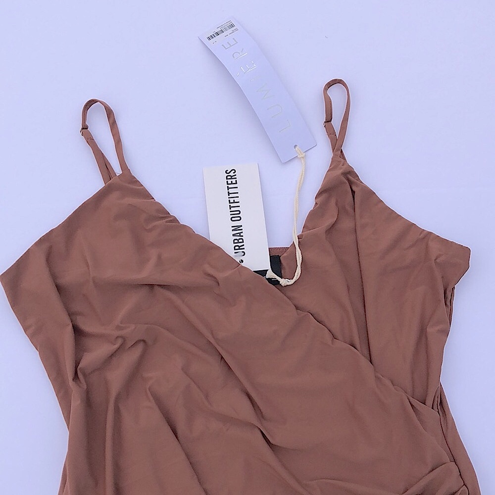 NWT Urban Outfitters Lumiere Spaghetti Strap Mini Dress In Cocoa Various… - Picture 2 of 8